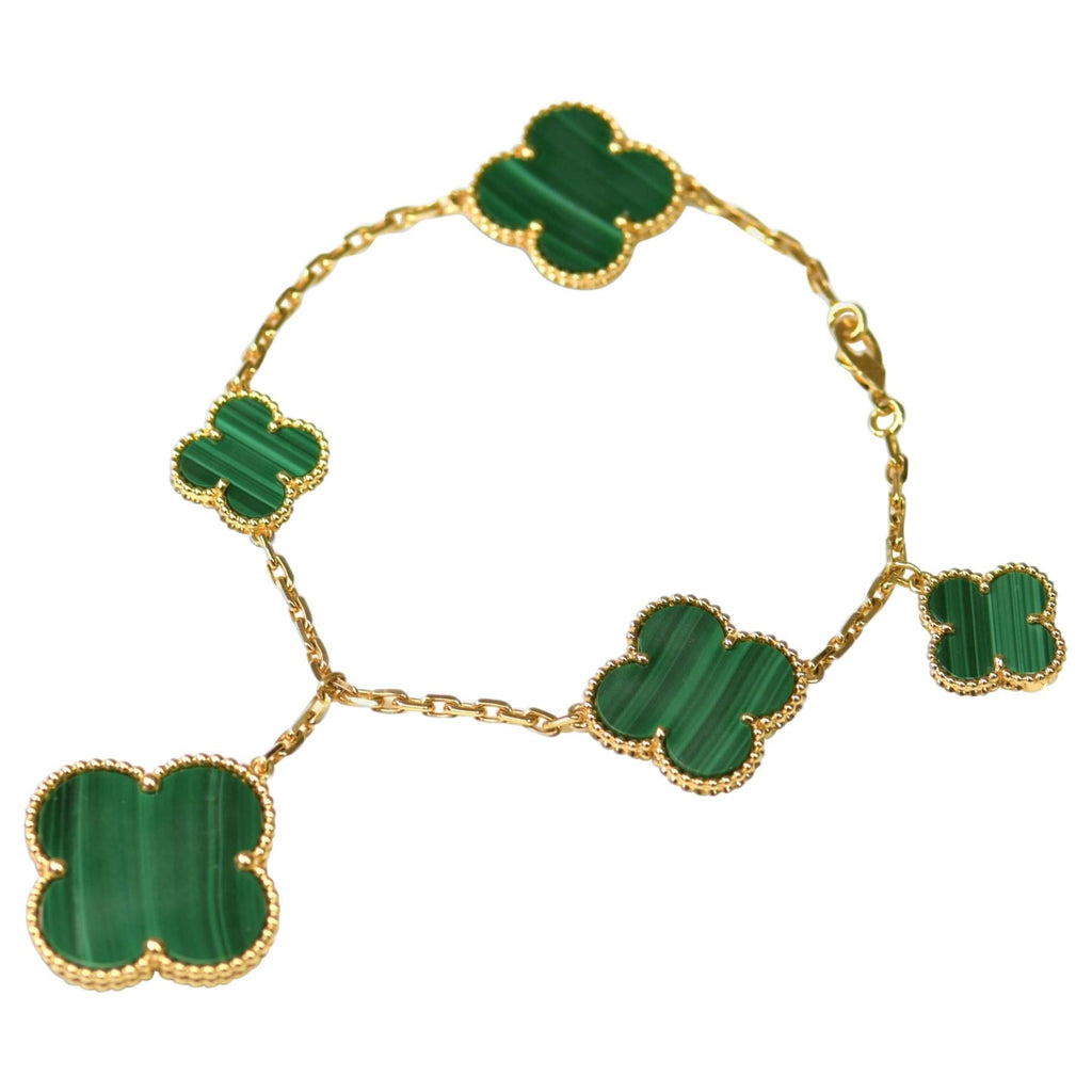 Van Cleef & Arpels MAGIC CLOVER MALACHITE GOLD BRACELET 5 MOTIFS