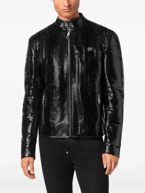 Philipp Plein python leather moto jacket