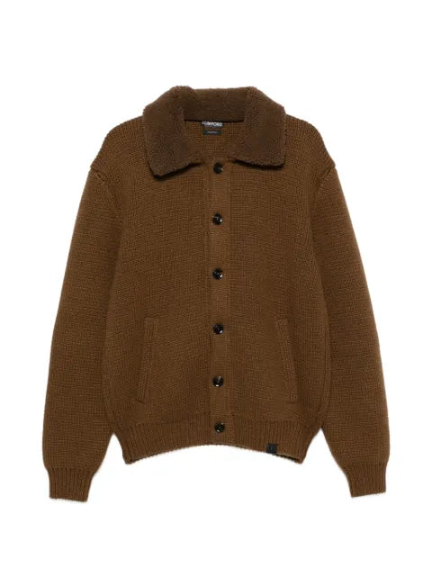 TOM FORD shearling-collar elbow-patch cardigan