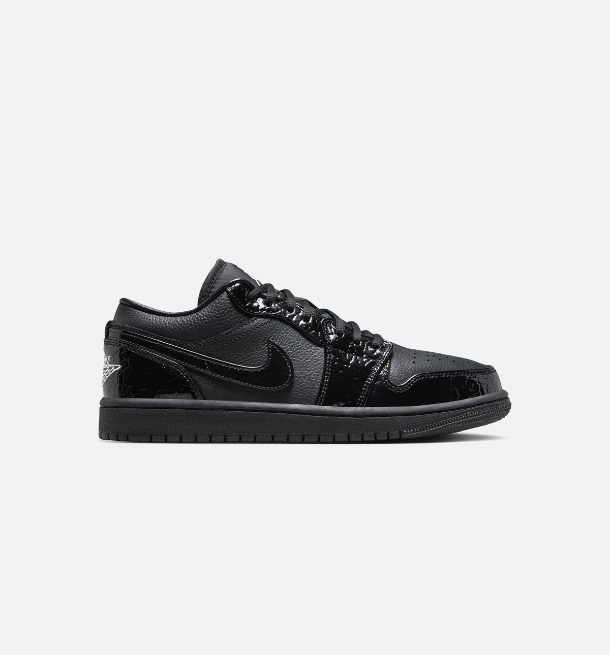 Air Jordan 1 Low Patent Elephant Womens Lifestyle Shoe | Black/White/Metallic Silver