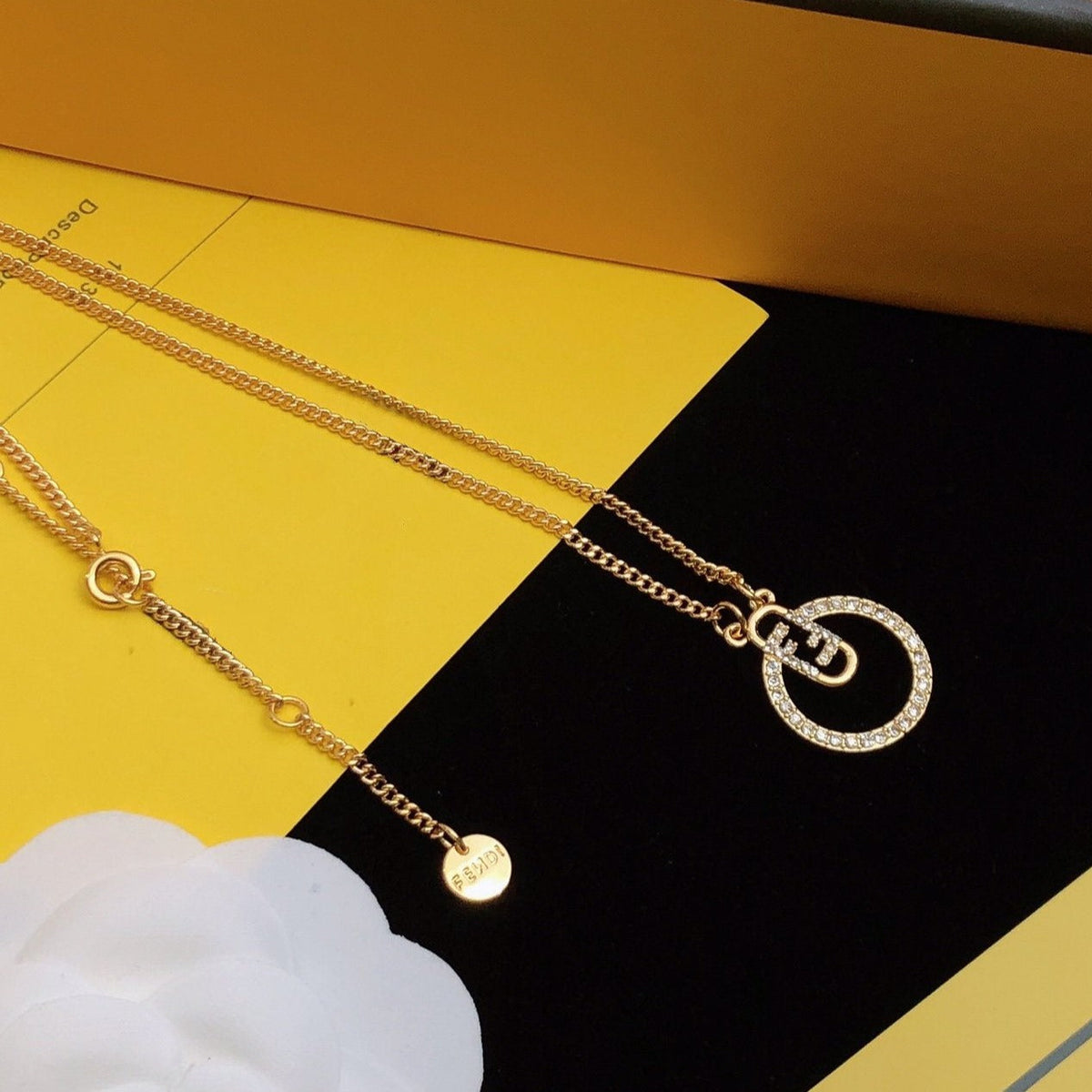 FENDI F LOGO GOLD DIAMOND NECKLACE