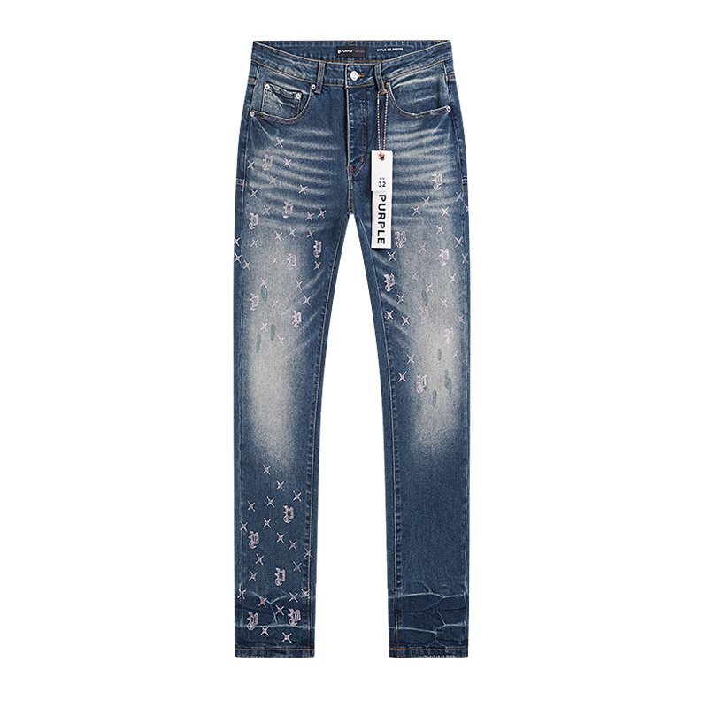 Purple Brand Blue Rhinestone-Style Motif Jeans