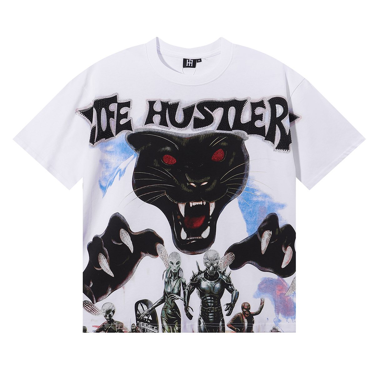 Life Hustlere Rhinestone Panther Graphic T-Shirt