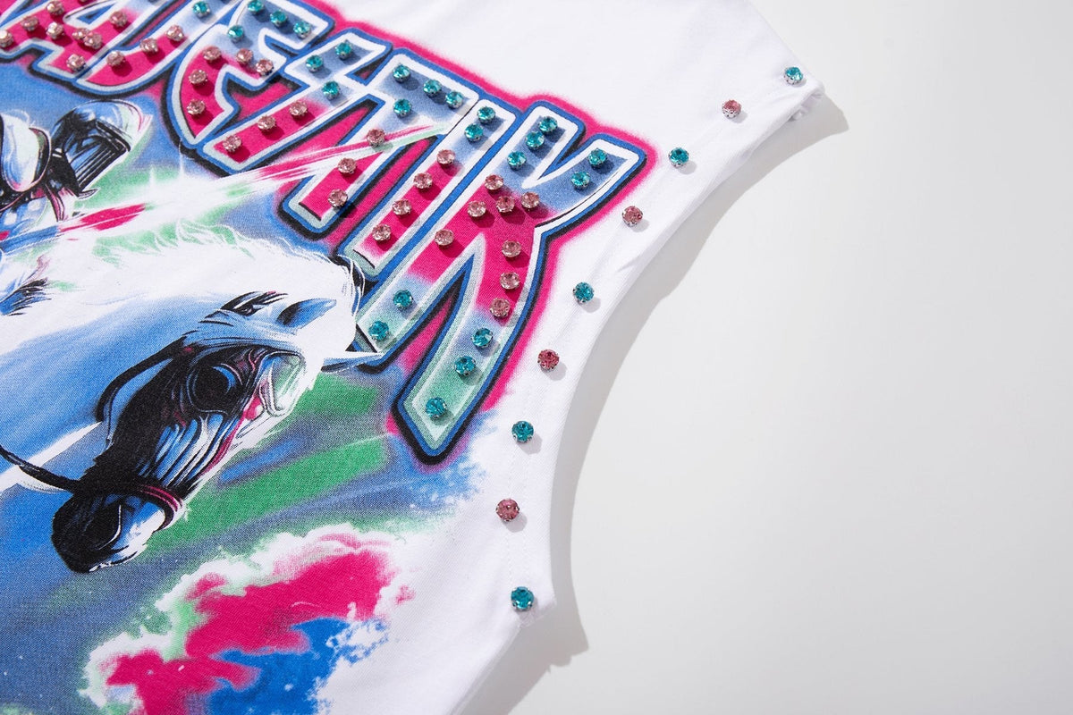 MAJESTIK Horse Rider Rhinestone Sleeveless T-Shirt