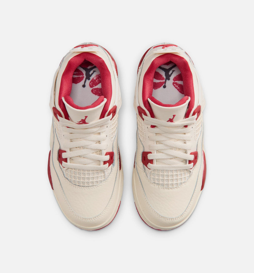 Air Jordan 4 Retro Valentine's Day Preschool Lifestyle Shoes - Pale Ivory/Sierra Red/Tough Red