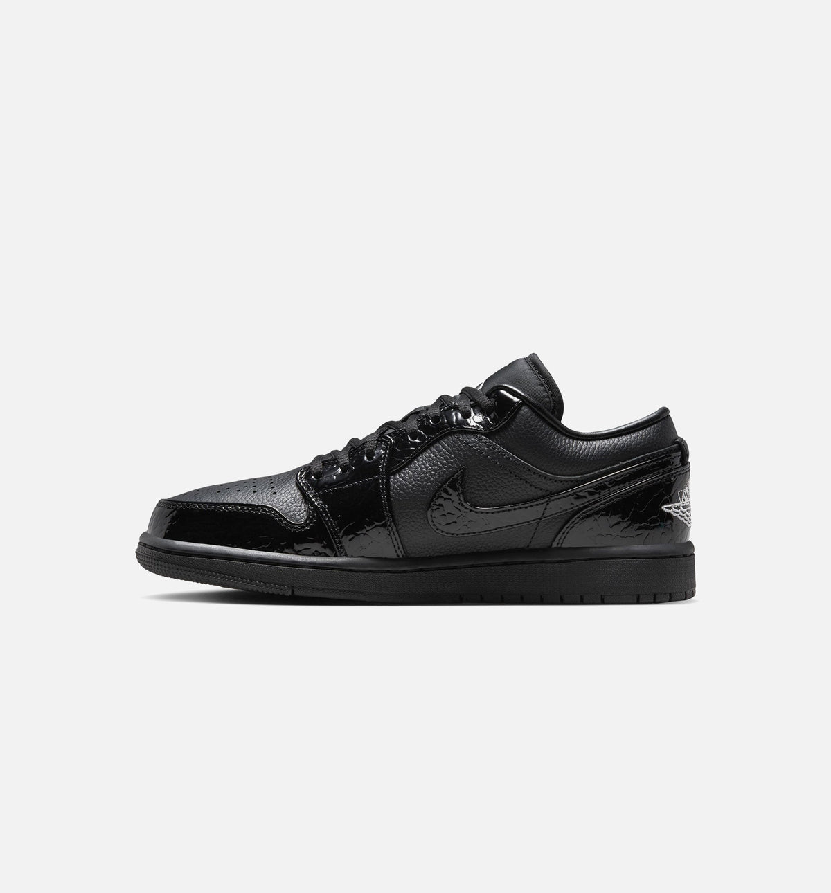 Air Jordan 1 Low Patent Elephant Womens Lifestyle Shoe | Black/White/Metallic Silver