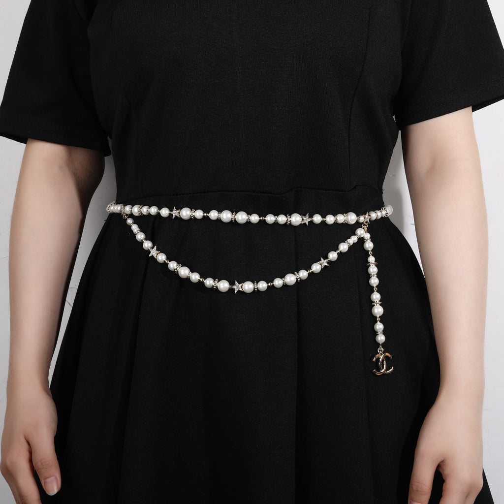 CHANEL 25S CHAIN BELT IN WHITE PEARL 612712