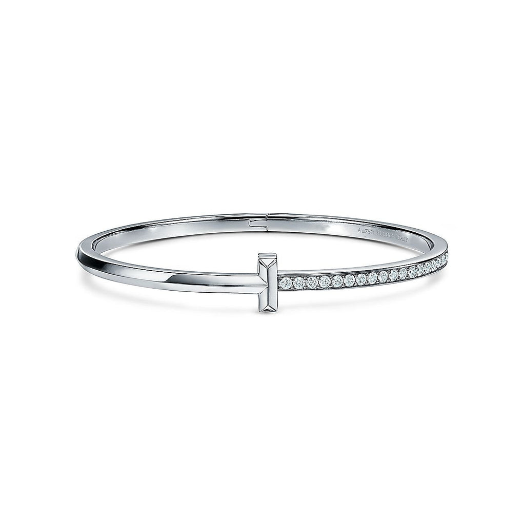 TIFFANY NARROW T1 HINGED BANGLE DIAMOND SILVER