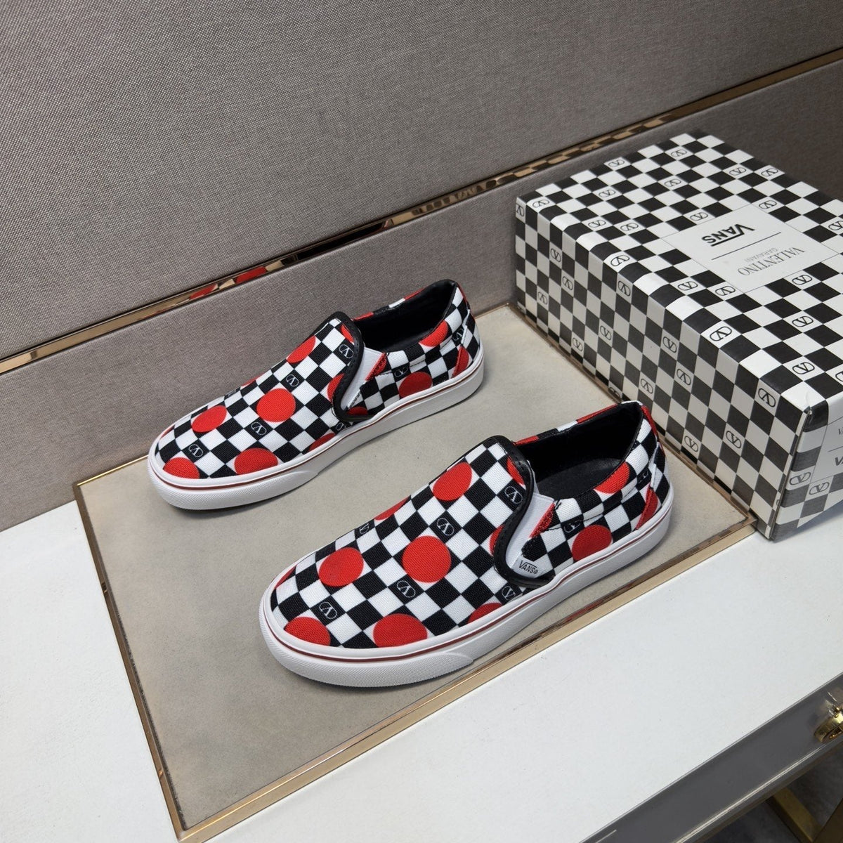 Vans Men's Checkerboard Slip-On Shoes - Black, White & Red
