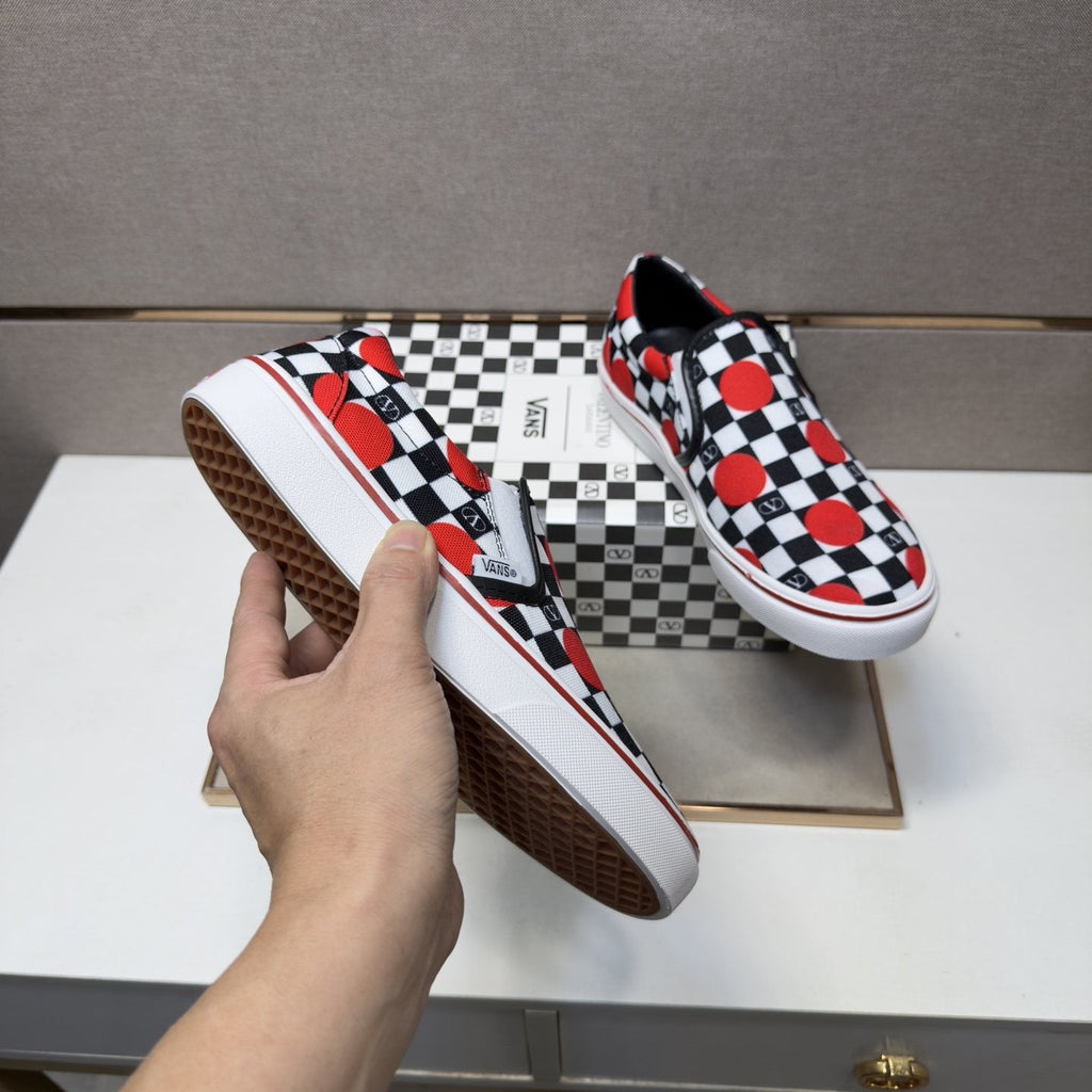 Vans Men's Checkerboard Slip-On Shoes - Black, White & Red