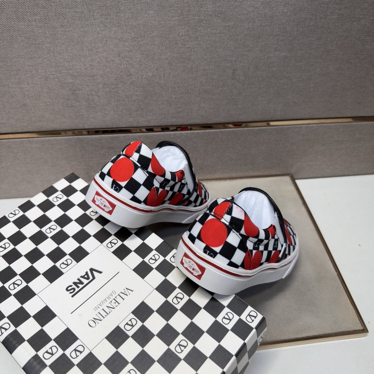 Vans Men's Checkerboard Slip-On Shoes - Black, White & Red