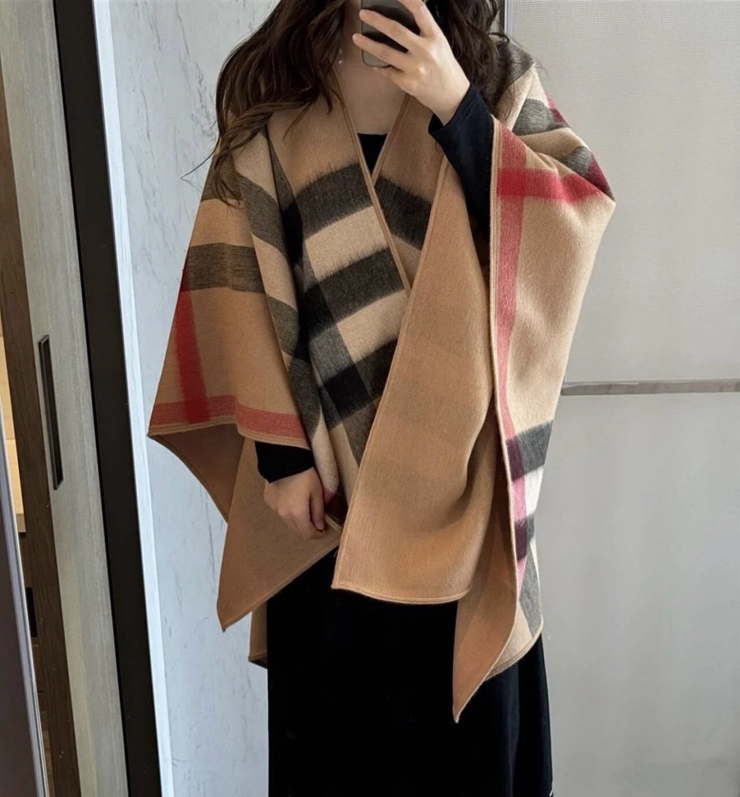 Burberry Beige Plaid Fringed Shawl