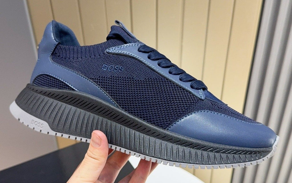 BOSS Navy Blue Knit Running Shoes