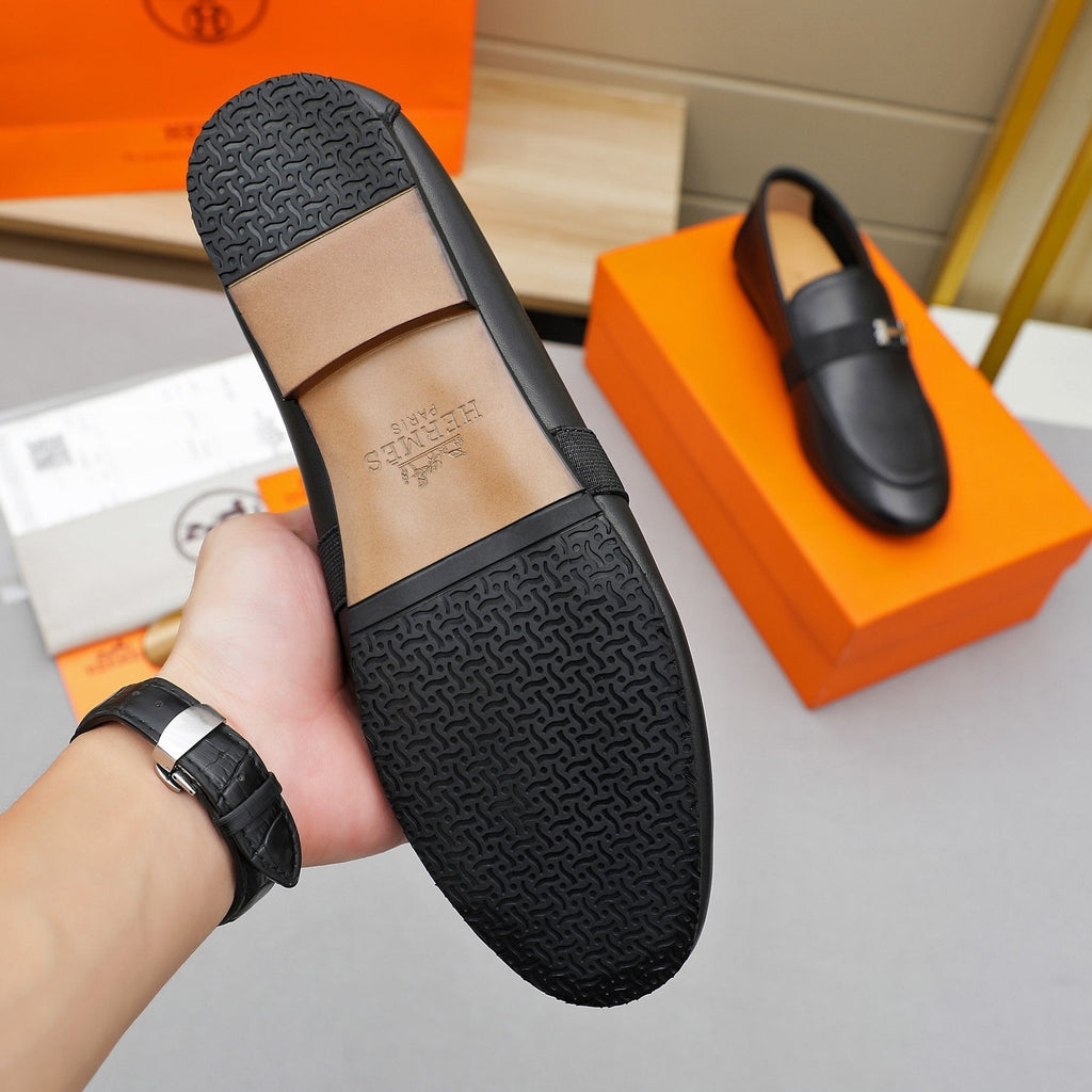 Hermès Black H-Hardware Slip-On Loafers