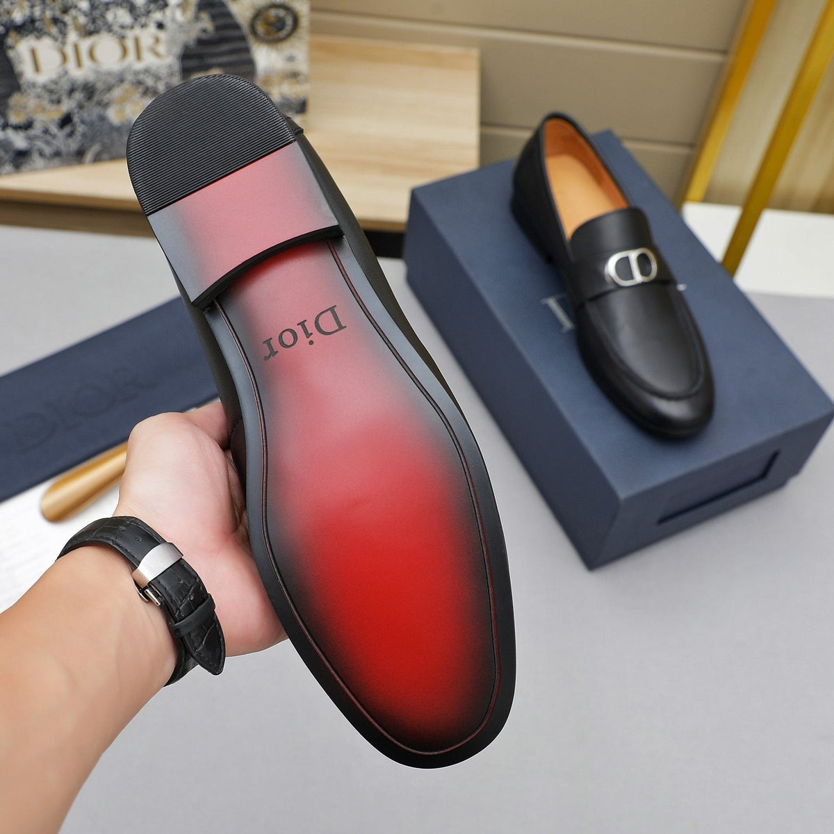 Dior Black Metal-Buckle Loafers