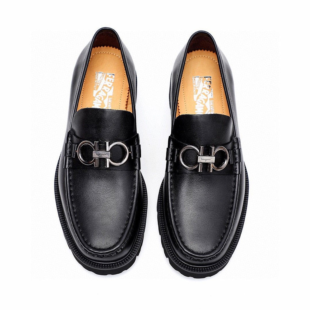 Ferragamo Men's Black Lug Sole Bit Loafers