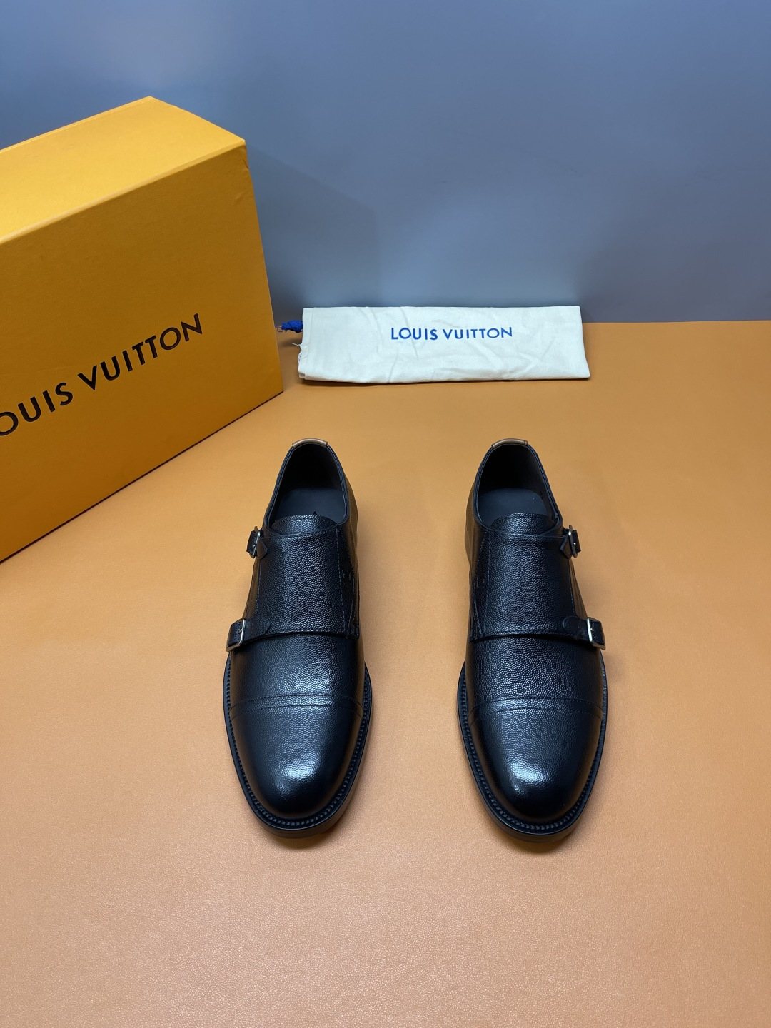 Louis Vuitton Black Cap-Toe Double-Monk Strap Shoes