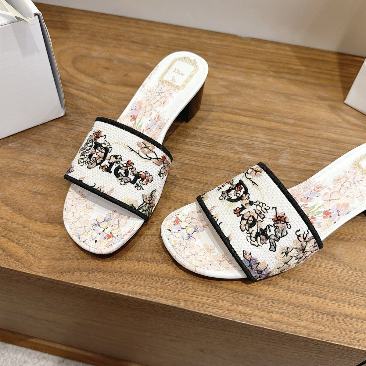 Dior Women's Floral Embroidered Block-Heel Slide Sandals