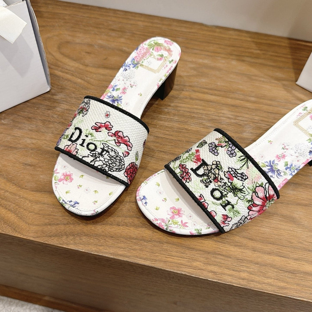 Dior Women's Floral Embroidered Block-Heel Slide Sandals