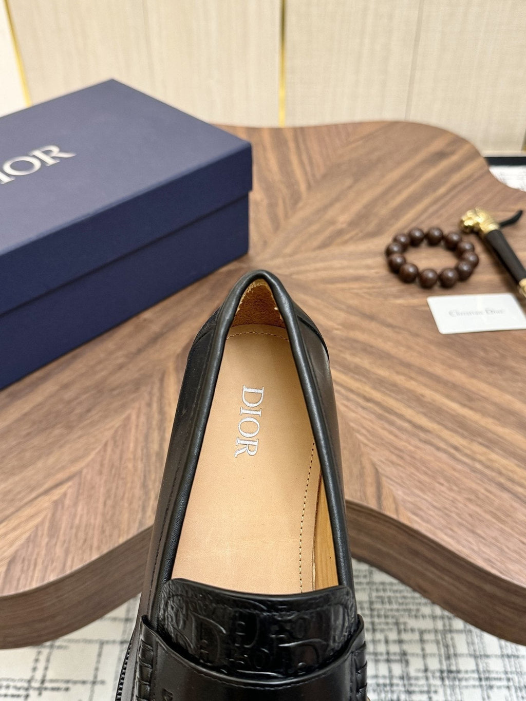 Dior Textured Leather Loafers - Black and Dark Gray