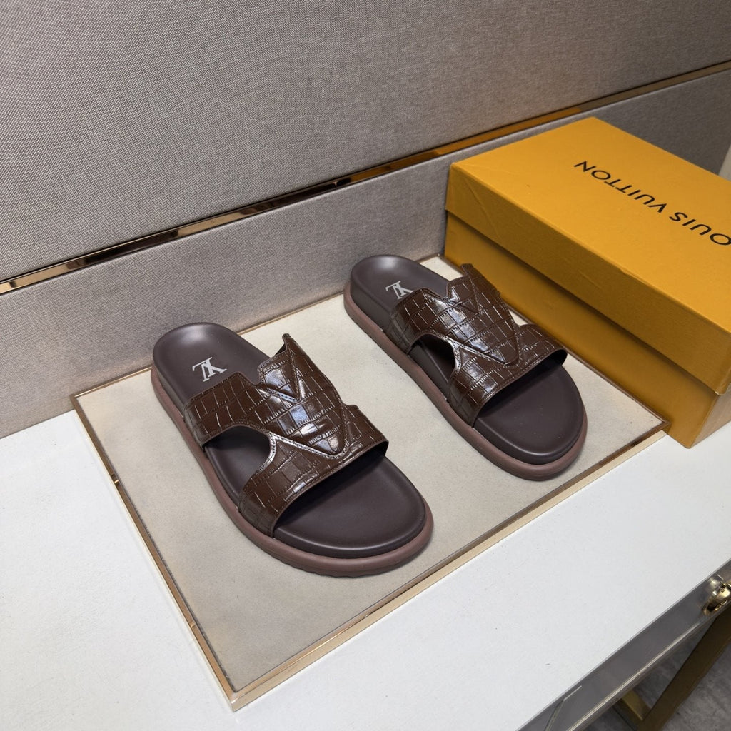 Louis Vuitton Men's Textured Crossover Slide Sandals
