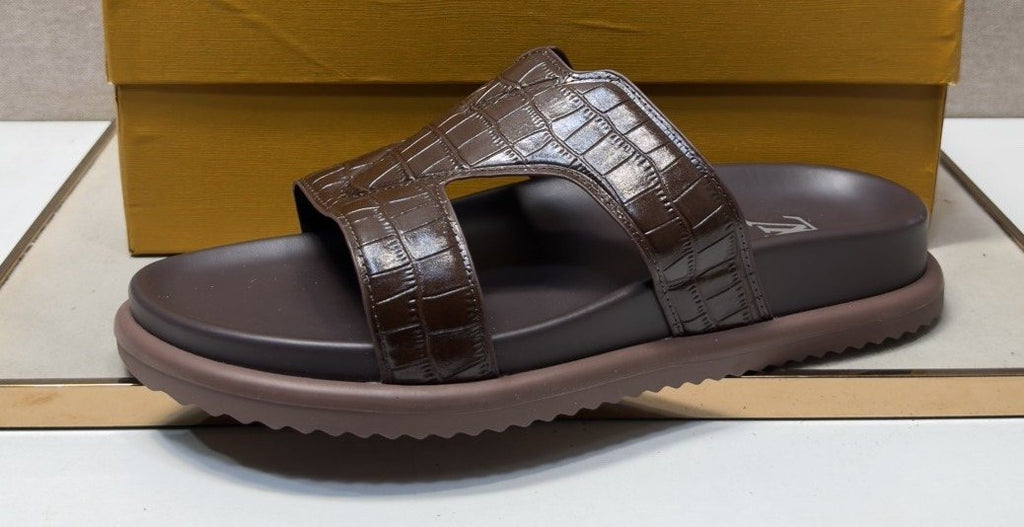 Louis Vuitton Men's Textured Crossover Slide Sandals