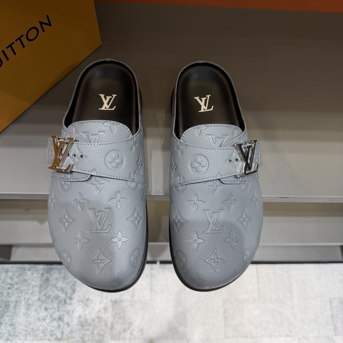 Louis Vuitton Men's Embossed Buckle Slide Sandals
