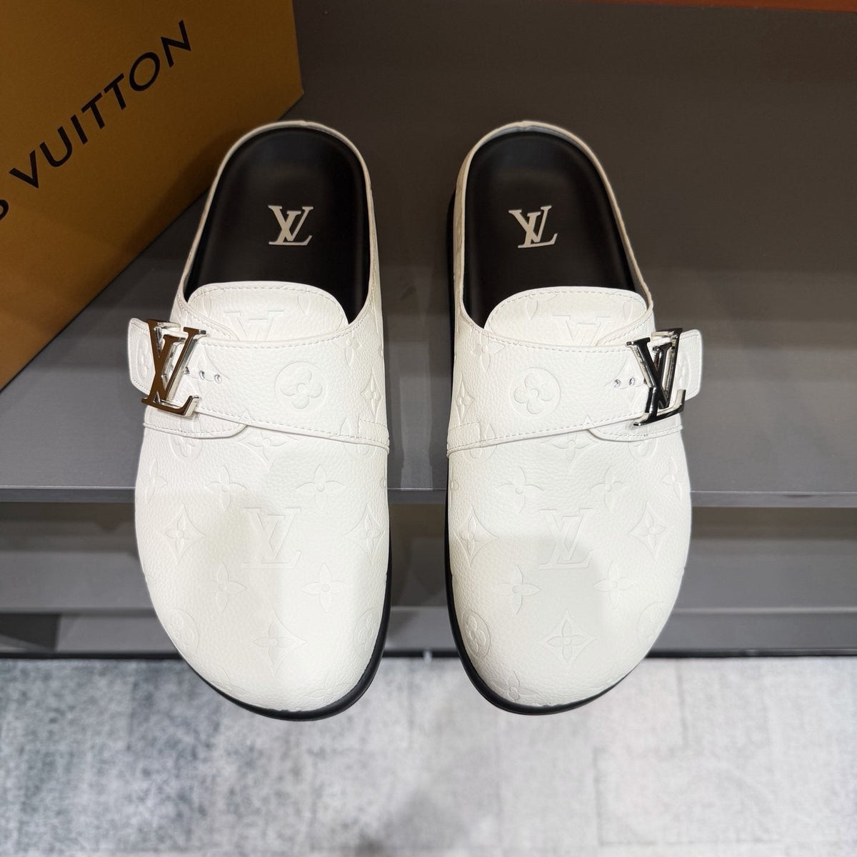 Louis Vuitton Men's Embossed Buckle Slide Sandals