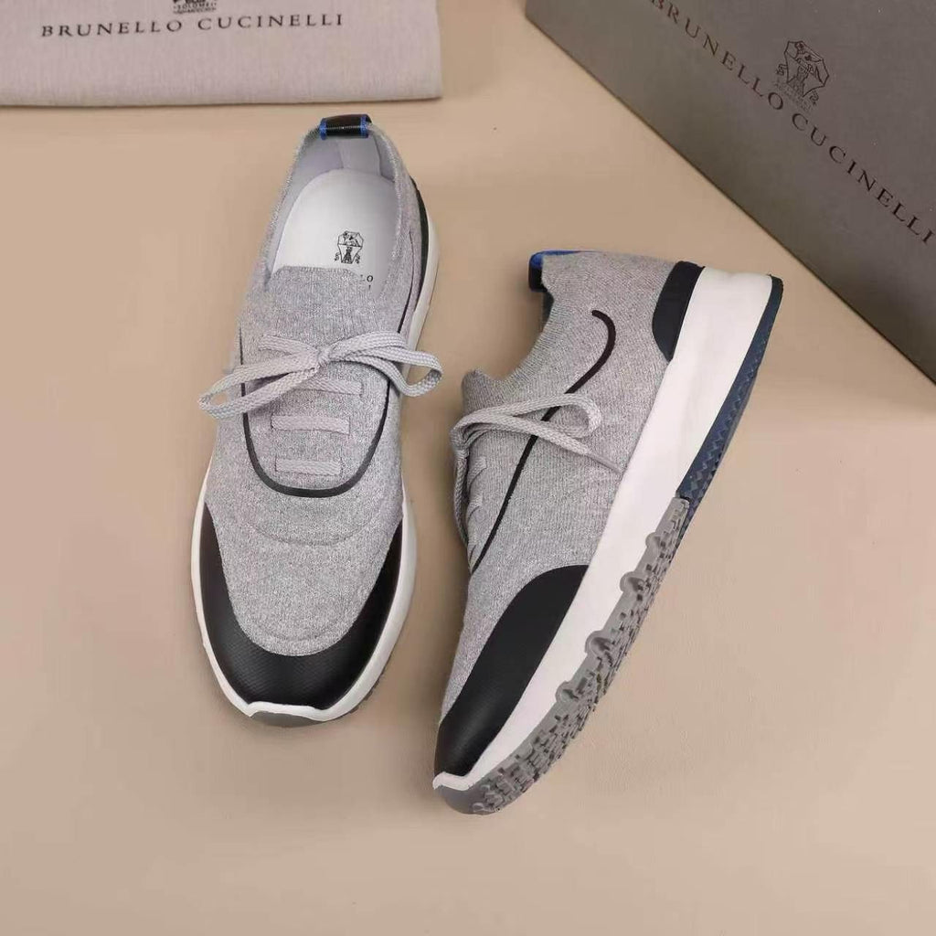 Brunello Cucinelli Men's Knit Lace-Up Sneakers - Layered Contrast Panels