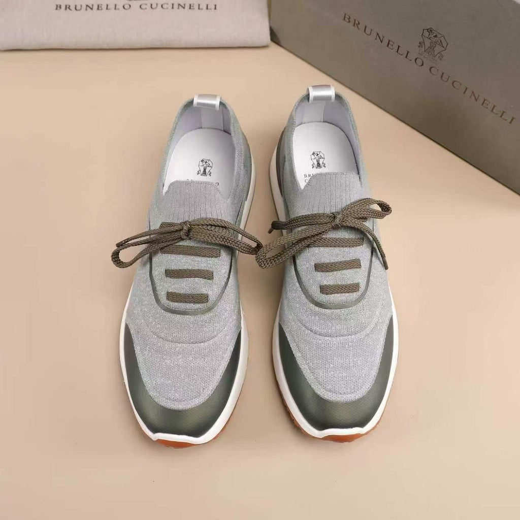 Brunello Cucinelli Men's Knit Lace-Up Sneakers - Layered Contrast Panels