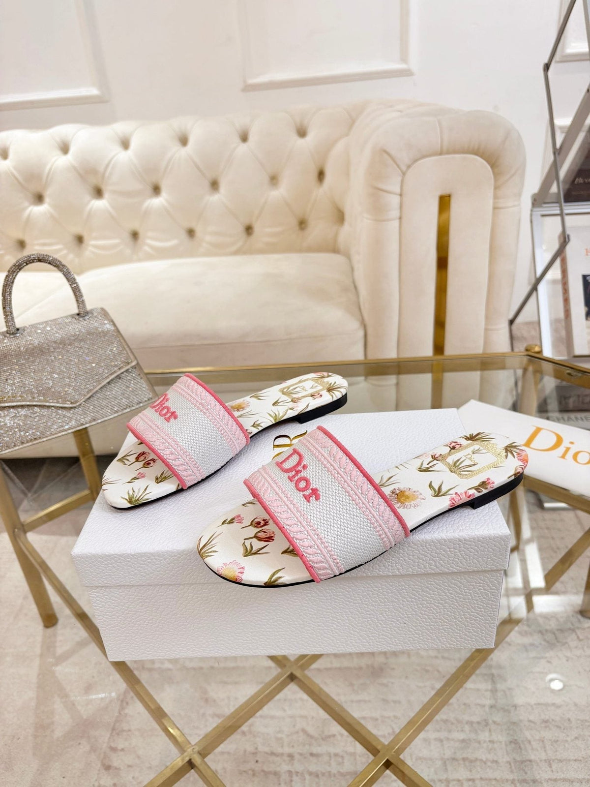 Dior Floral Print Slide Sandals