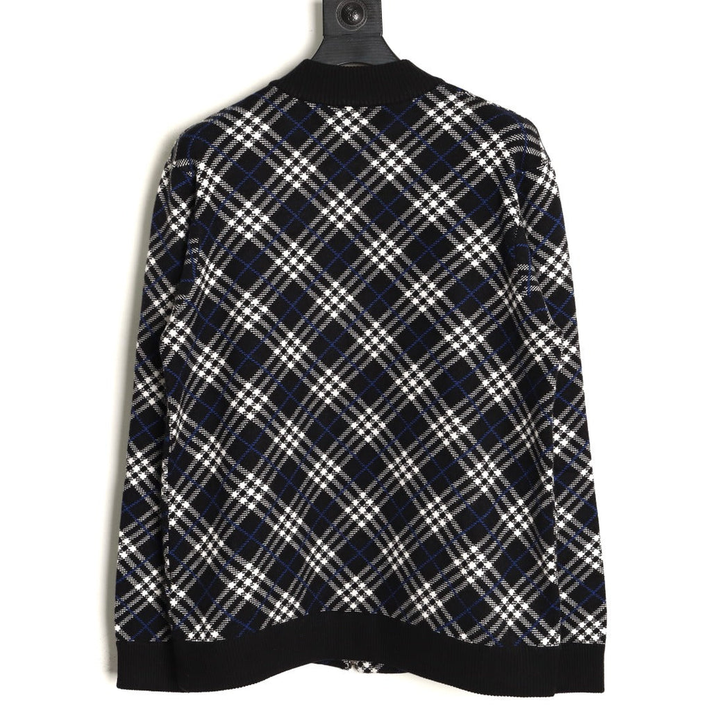 Burberry Diagonal-Check Zip Knit Cardigan - Black